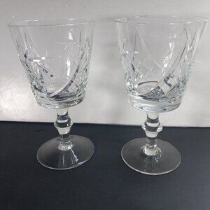 Vintage Pinwheel Cut Crystal Red Wine Goblets Bohemian Style a Pair (2)